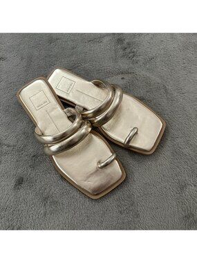 Dolce Vita Gold Toe Loop Strappy Flats Slide Sandals Shoes Women's 8